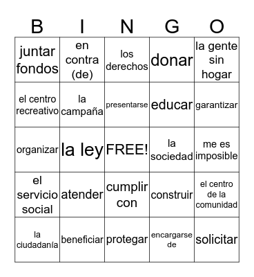 Realidades 3 Capitulo 5.2 Bingo Card