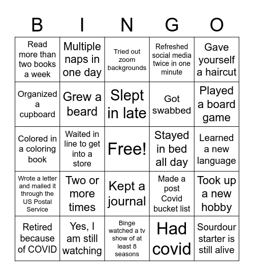 COVID BINGO Card