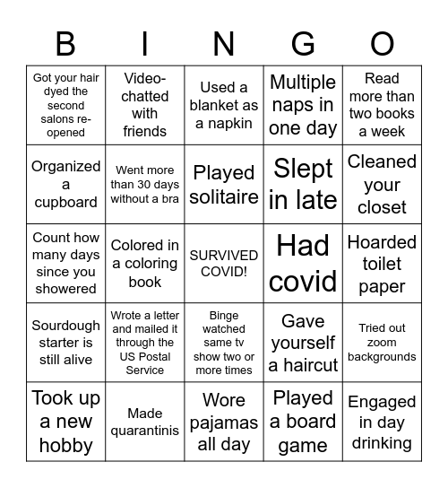 COVID BINGO Card