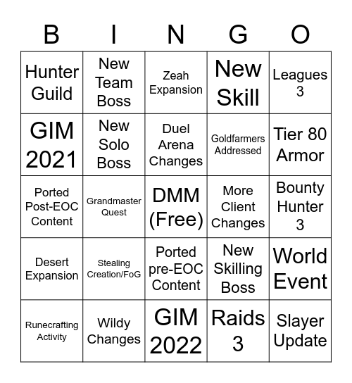 OSRS Summer Reveals Stream Bingo Card