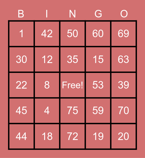 Abby’s Card Bingo Card