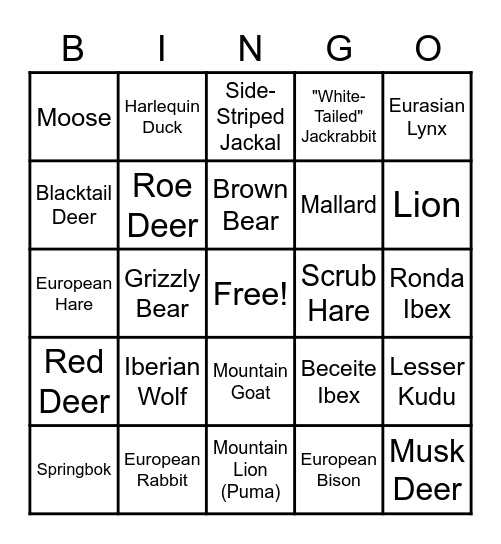 theHunter: COTW Bingo Card