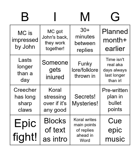 Koral's rp arcs starterpack Bingo Card