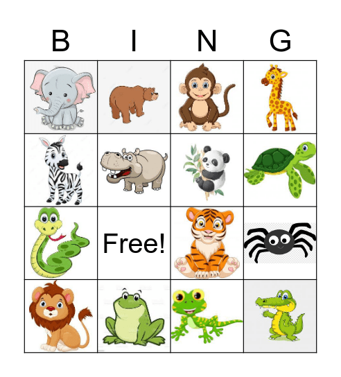 wild animals Bingo Card
