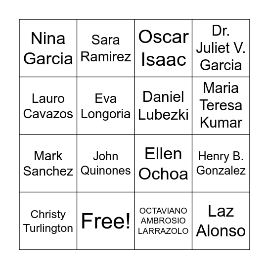 Hispanic Heritage Loteria Bingo Card