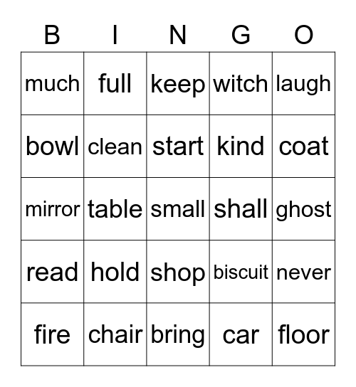 Seans Tricky Words Bingo Card