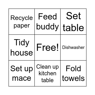 afternoon routine Bingo Card