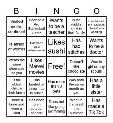 Find Someone who... Bingo Card
