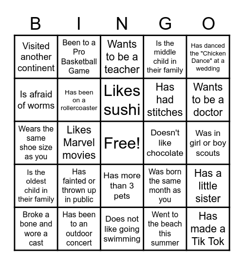 Find Someone who... Bingo Card