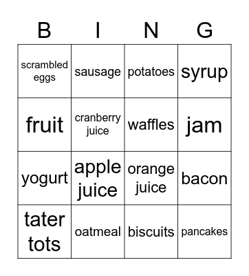 breakfast bingo! Bingo Card