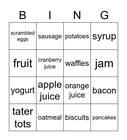 breakfast bingo! Bingo Card