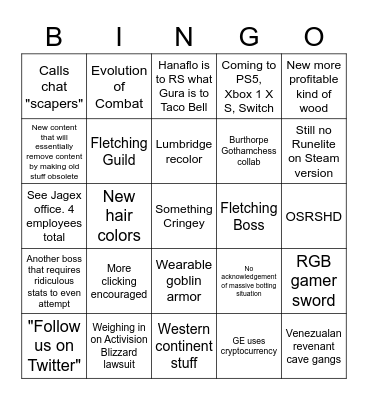 Run Escape Bingo Card