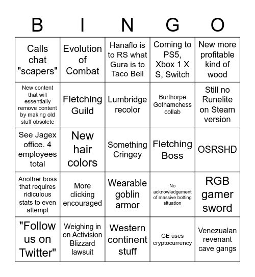 Run Escape Bingo Card