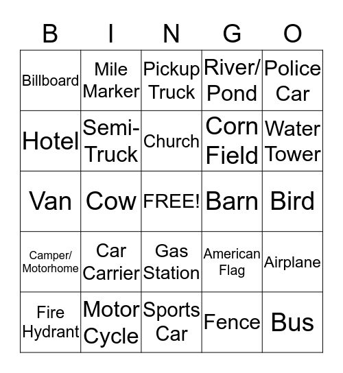 Expressway Auto Bingo Card