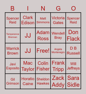 Tv Characters Bingo Card