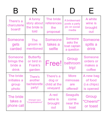 Kayla's Bachelorette Party Bingo! Bingo Card