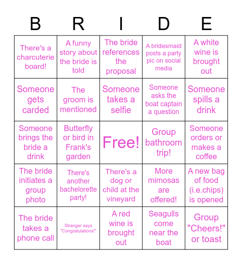 Kayla's Bachelorette Party Bingo! Bingo Card
