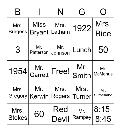 Welcome to LHS Bingo Card
