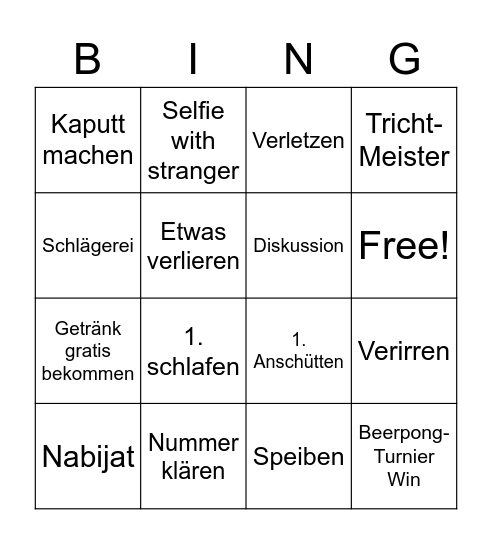Urlaubs Bingo Card