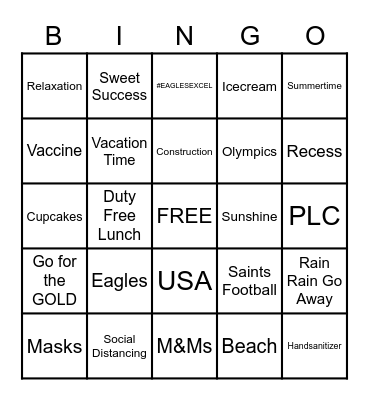 Welcome Back Bingo Card