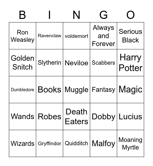 Harry Potter Bingo Card