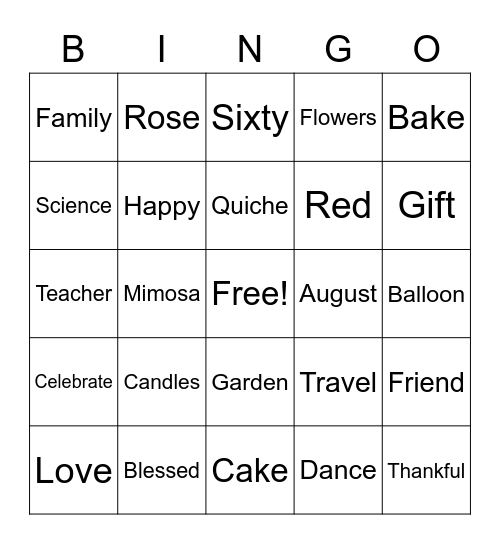 Birthday Bingo Card