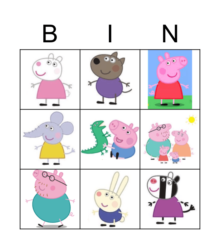 Peppa Pig Bingo Card