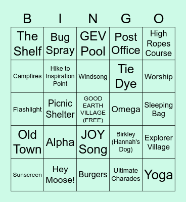 GEV FAMILY CAMP BINGO Card