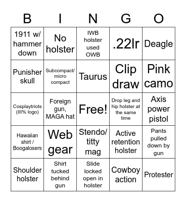 SC Open carry Bingo 8/15/21 Bingo Card