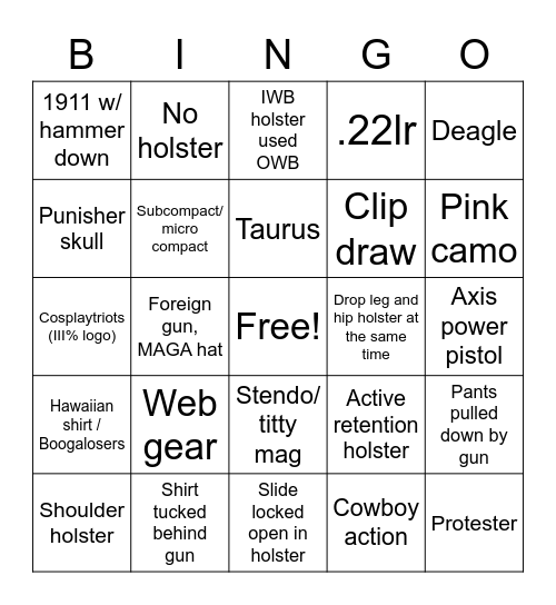 SC Open carry Bingo 8/15/21 Bingo Card
