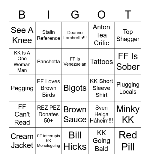 Triggernometry Bingo Card