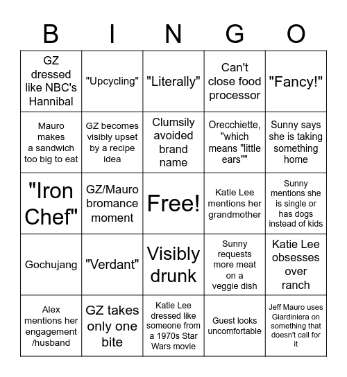 Food Network's The Kitchen Bingo Card