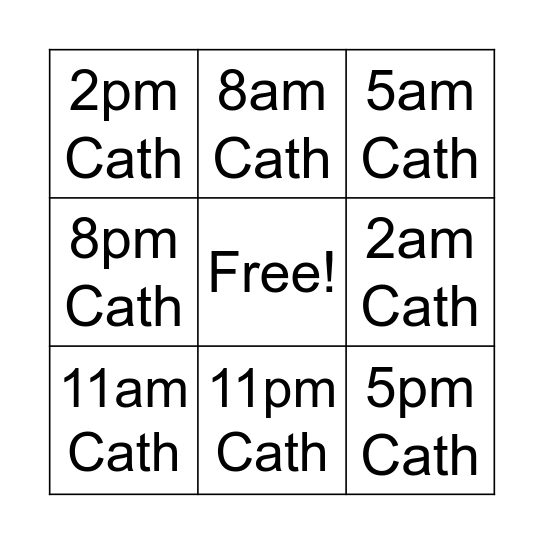 Cath times Bingo Card