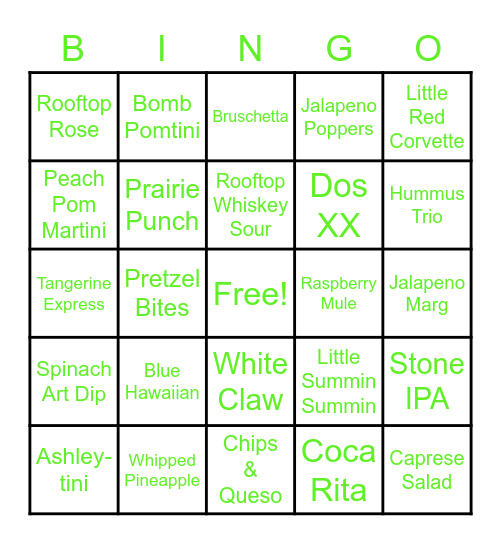 Alcohol/Apps Bingo Card