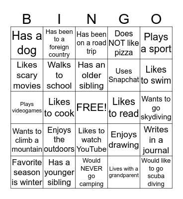 Find someone who... Bingo Card