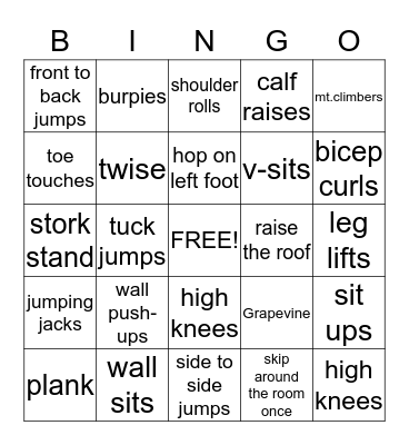 Fitness Bingo Card