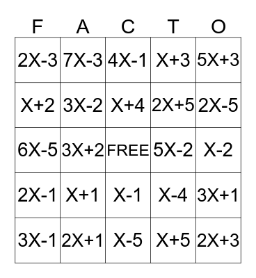 FACTORING FUN! Bingo Card