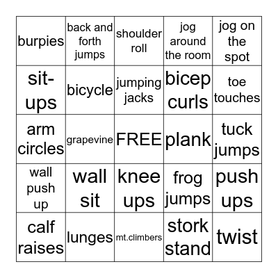 Fitness Bingo Card