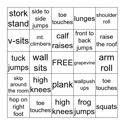Fitness Bingo Card