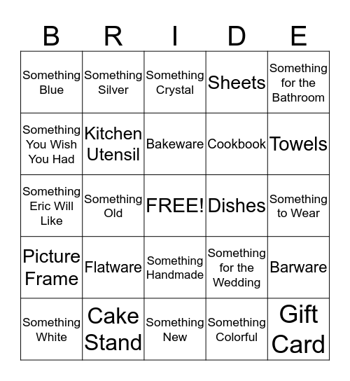 Bridal Shower Gift Bingo Card