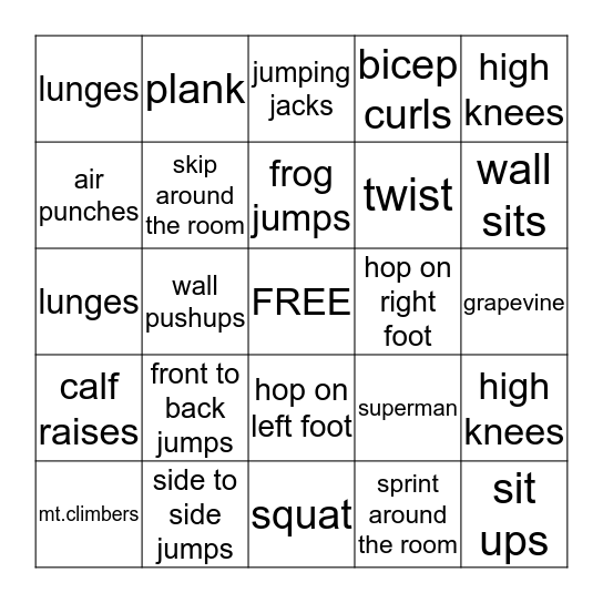 Fitnesss Bingo Card