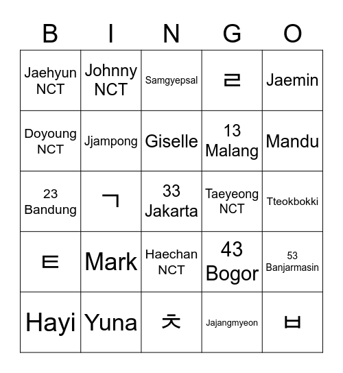 IRENExDG Bingo Card