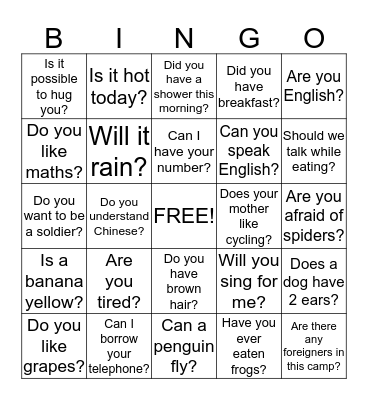 Kru Stamp Summer Camp Bingo Card
