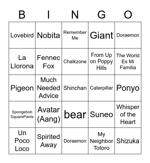 Destian’s Bingo Card