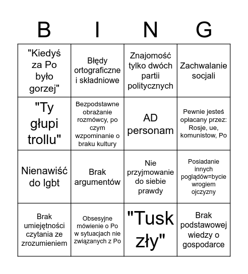 Pisowskie bingo Card