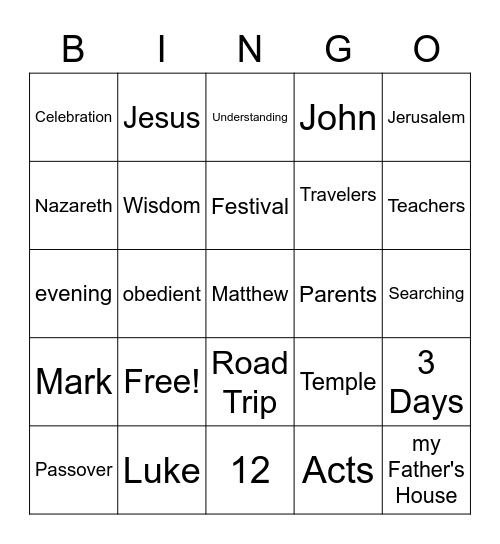 Jesus Teaches Bingo Card