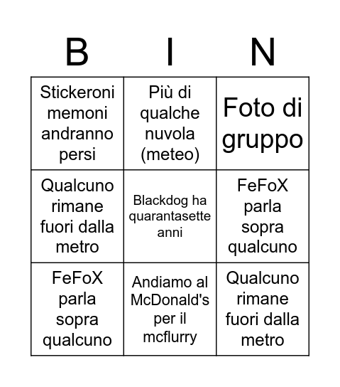 Mini bingo perché non ho fantasia Bingo Card