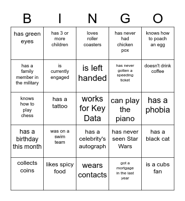 Key Data Bingo Card