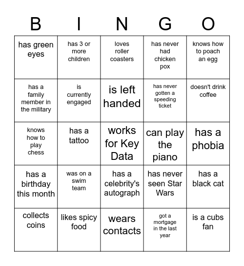 Key Data Bingo Card