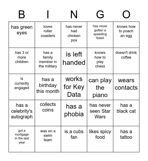 Key Data Bingo Card